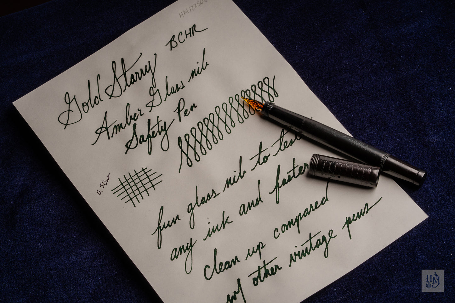 Gold Starry 254 Safety, Black Ebonite, Amber Glass Nib