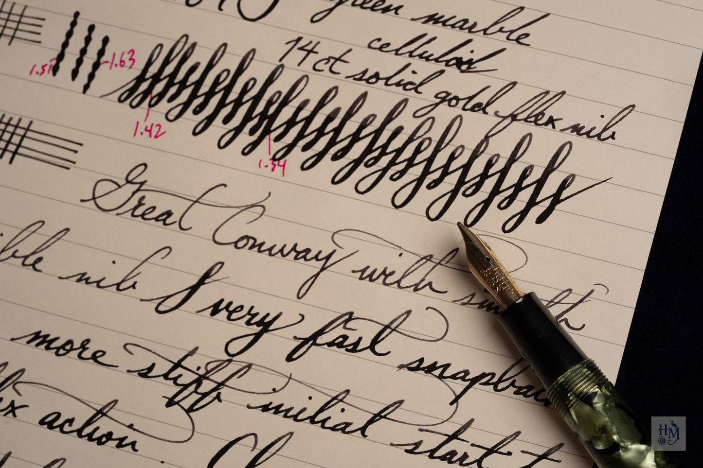 Conway Stewart 75, Green Marble Celluloid NPT, #3 14k Flex