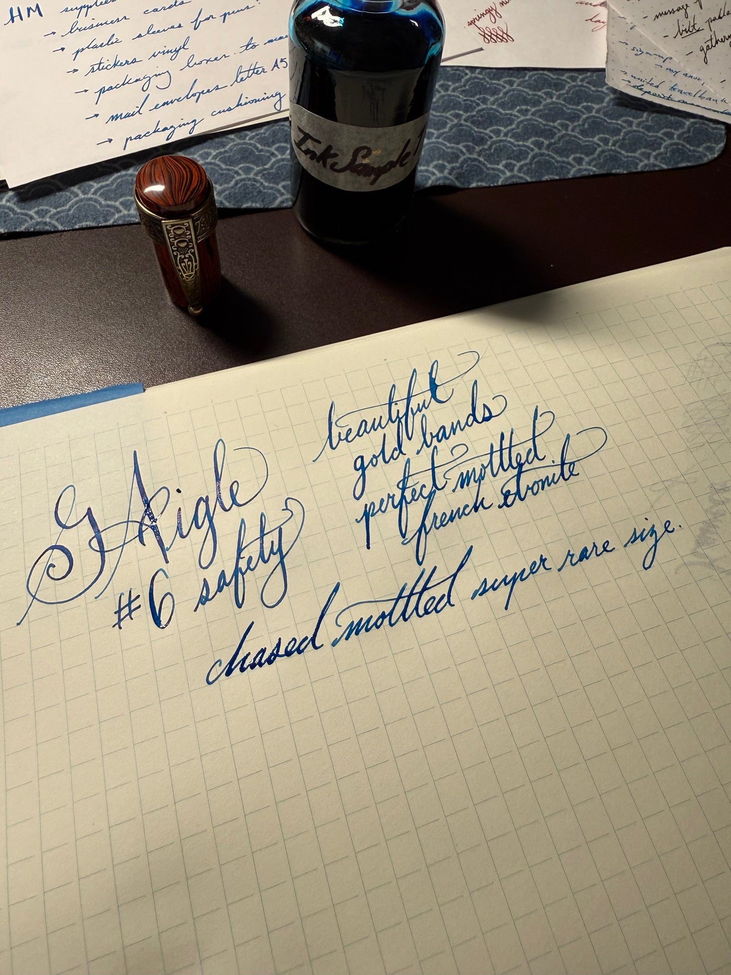 G.A. Mercier 6 Safety, Chased Mottled Ebonite Gold Bands, #6 18ct Flex