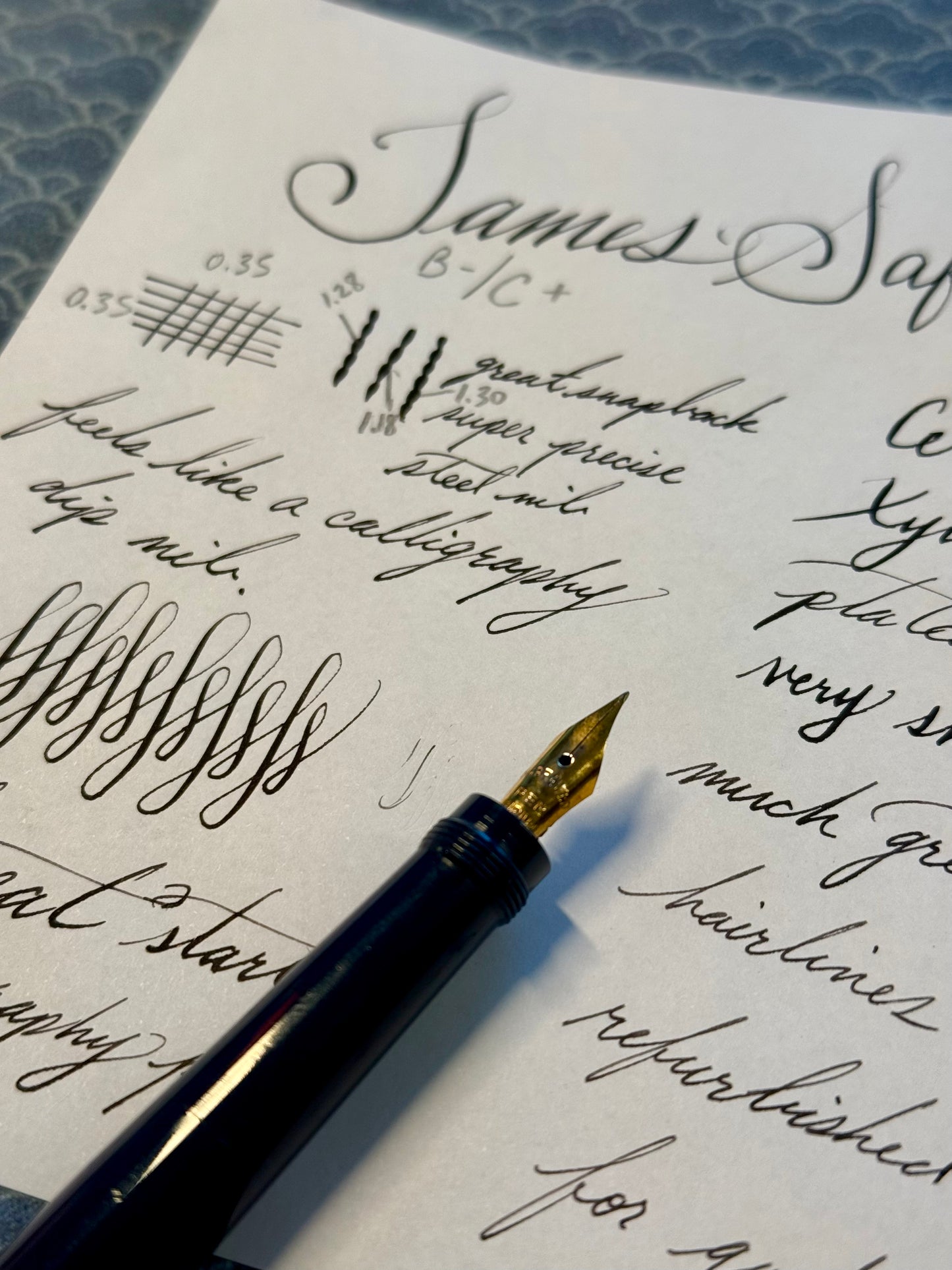 James Safety Pen, Blue Celluloid GPT, #2 Steel GP Flex Nib
