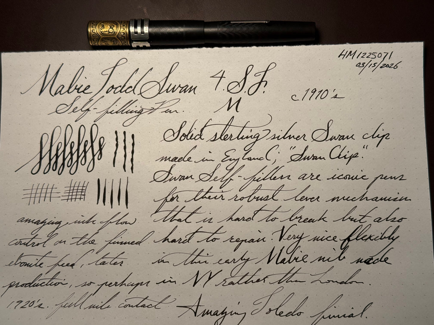 Mabie Todd Swan 4SF M, BCHR NPT Toledo, #2 Mabie Todd NY EF Nib