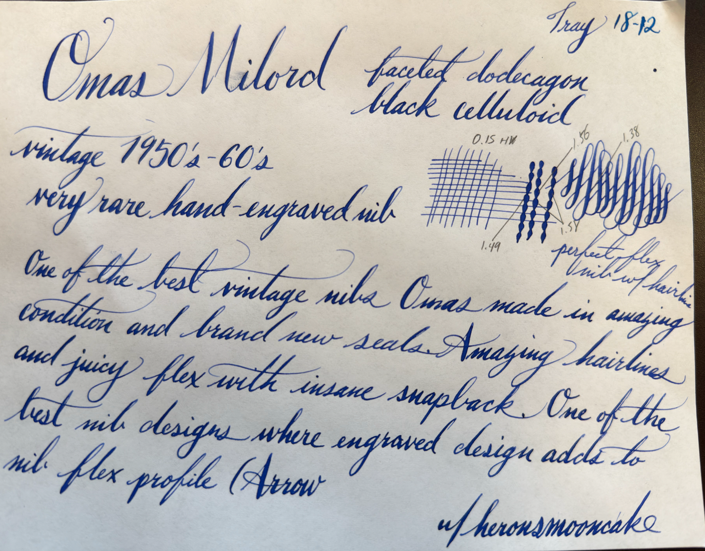 Omas Milord 1968, Black Celluloid GPT, #5 Noodle Flex