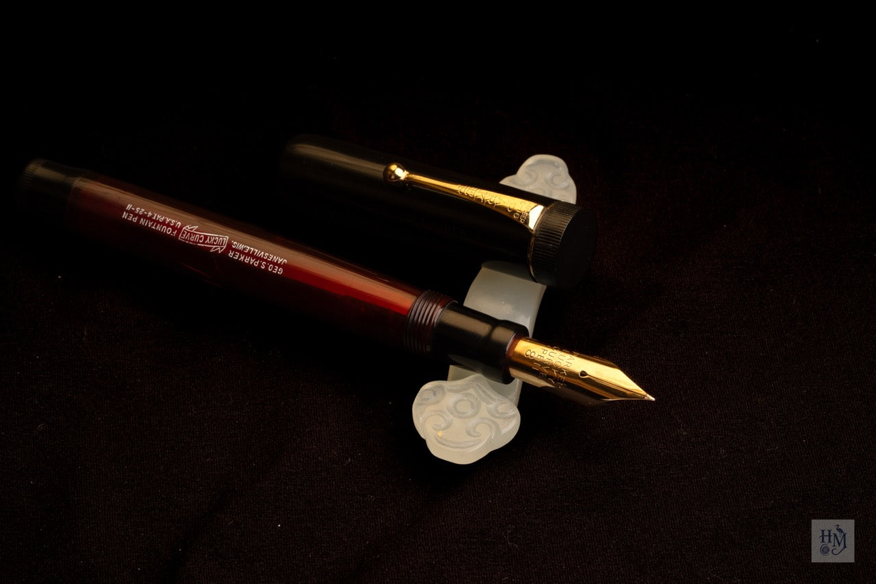 Parker Jack-Knife 28, BHR & Red Bakelite, #8 14k Lucky Curve Flex Nib