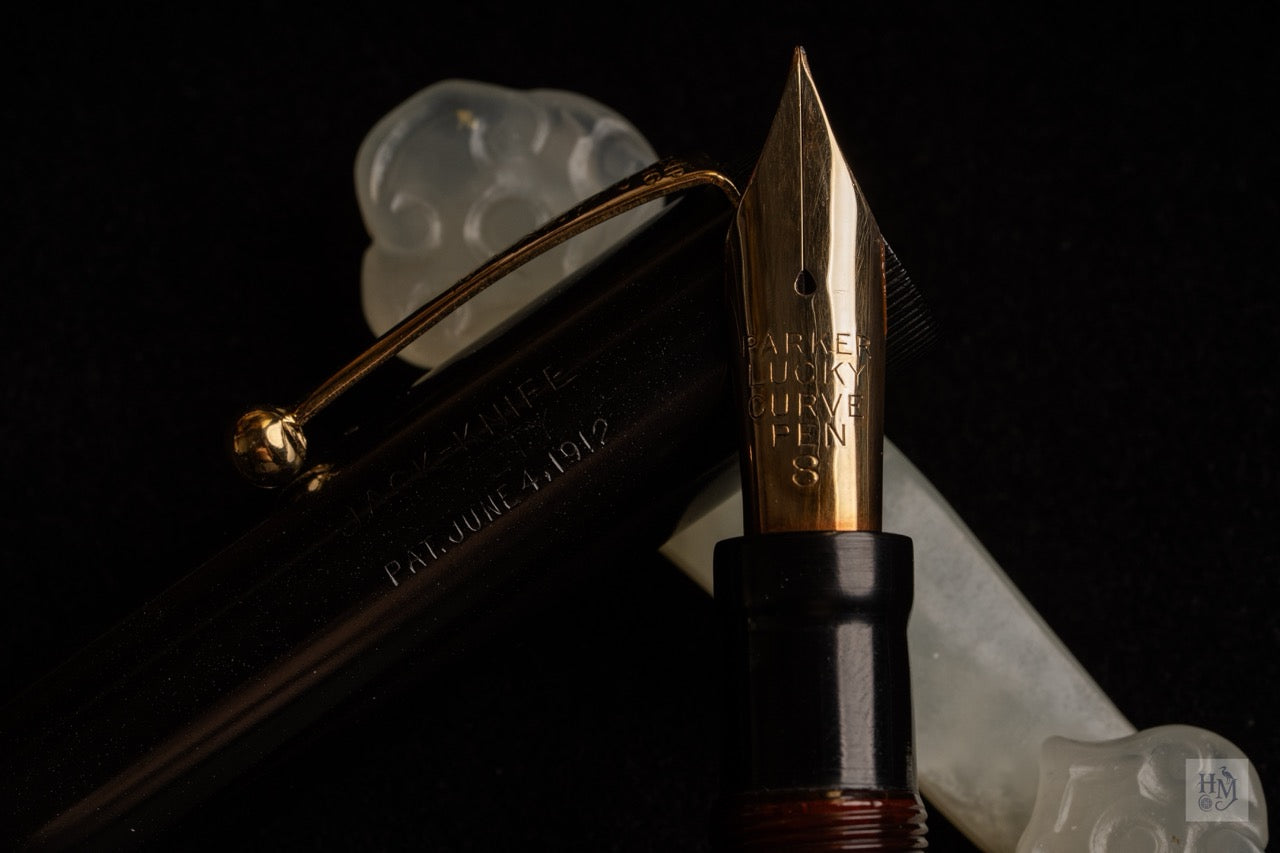 Parker Jack-Knife 28, BHR & Red Bakelite, #8 14k Lucky Curve Flex Nib