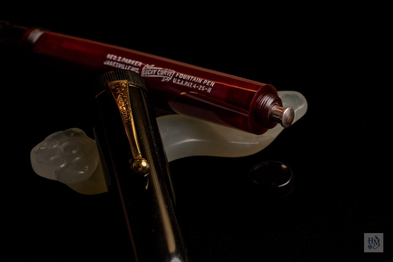 Parker Jack-Knife 28, BHR & Red Bakelite, #8 14k Lucky Curve Flex Nib