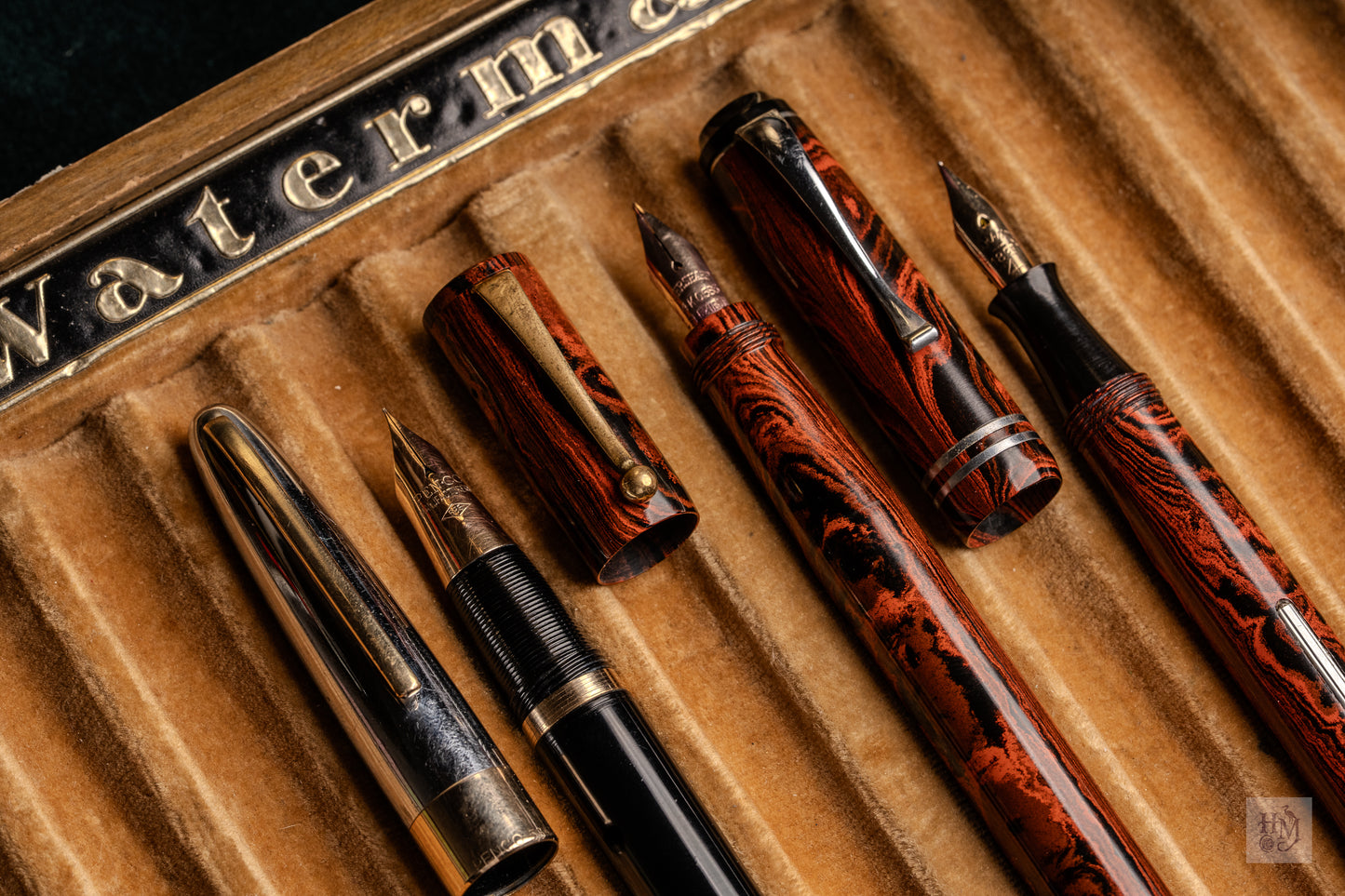 J.B. Lucien Safety Pen, French Mottled Ebonite, 14k Gold Semi-Flex Nib