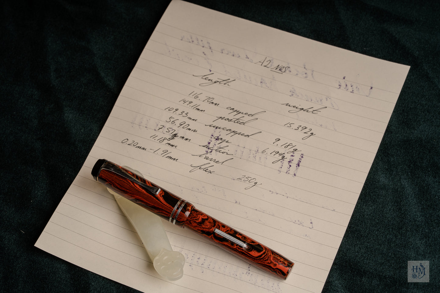 Unic Pocket Lever-Filler NPT, French Mottled Ebonite, 18ct Semi-Brush Nib