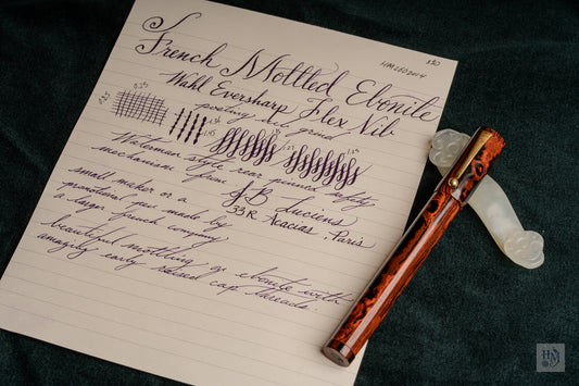 J.B. Lucien Safety Pen, French Mottled Ebonite, 14k Gold Semi-Flex Nib