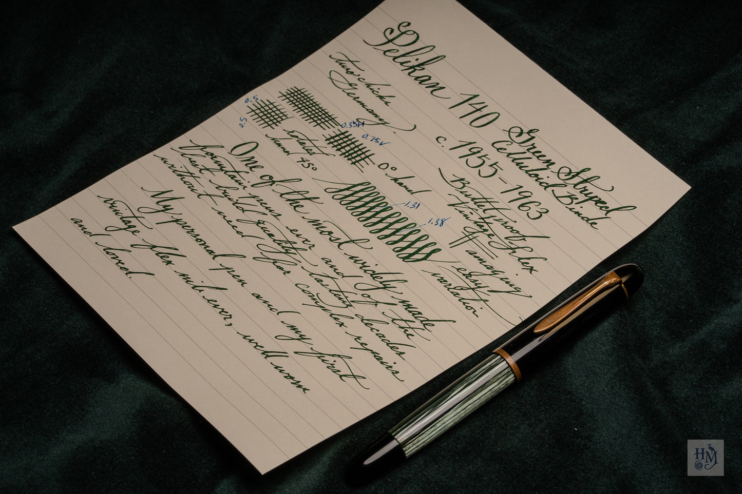 Pelikan 140, Green Stripe Celluloid Binde GPT, 14C Flex OB