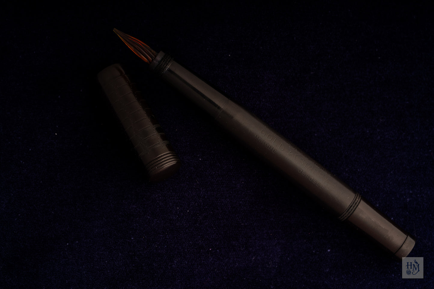 Gold Starry 254 Safety, Black Ebonite, Amber Glass Nib