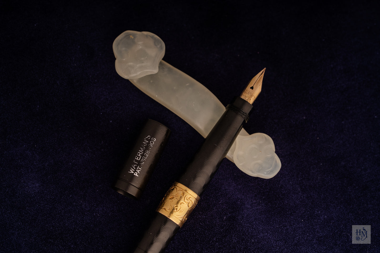 Waterman's 0742 1/2 V, Black Ebonite Filigree Band, 14k Flex Nib