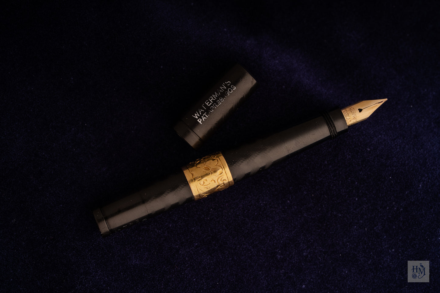 Waterman's 0742 1/2 V, Black Ebonite Filigree Band, 14k Flex Nib