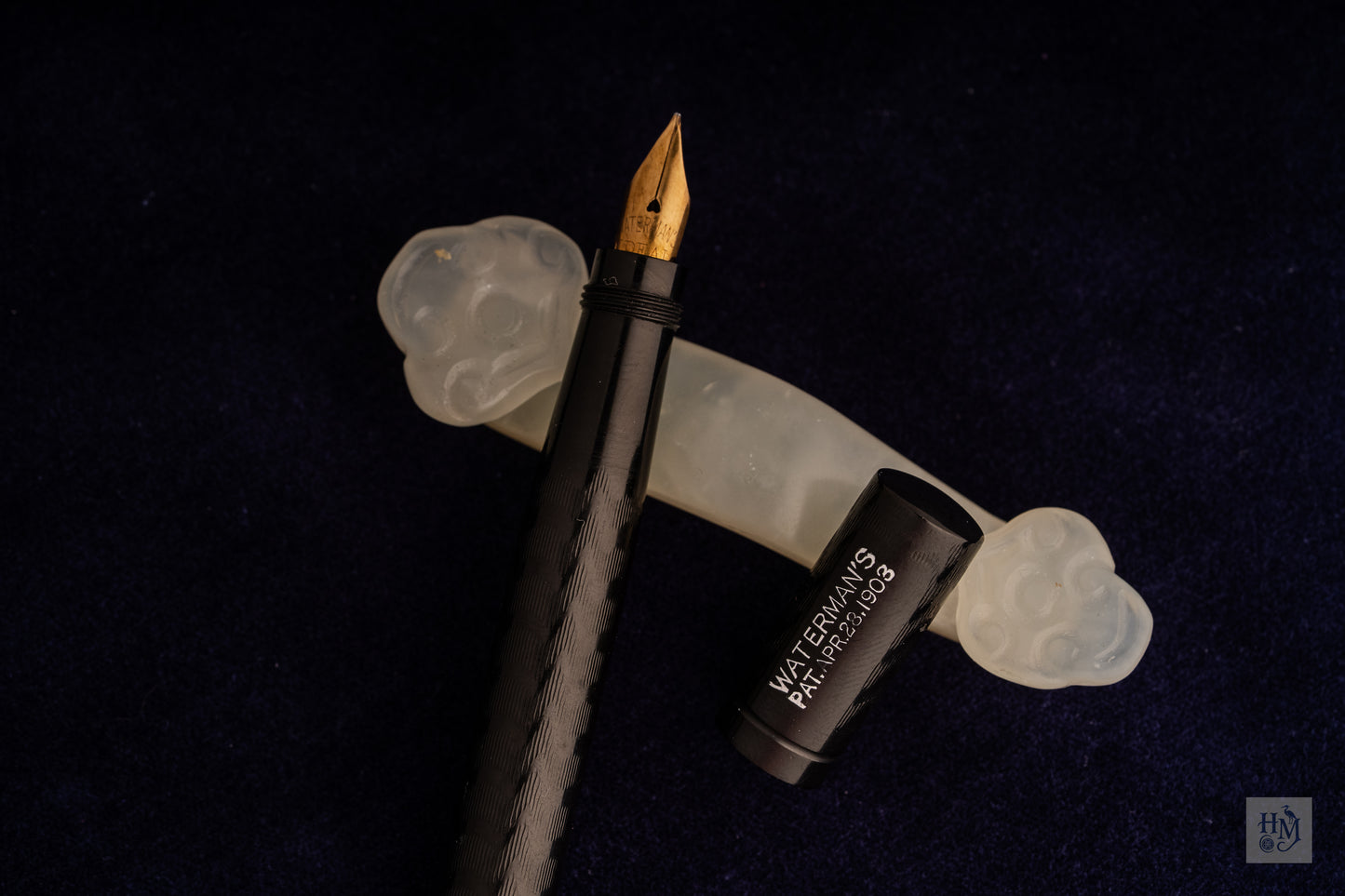 Waterman's 42 1/2 V, Black Ebonite Chased, 14k Flex Nib