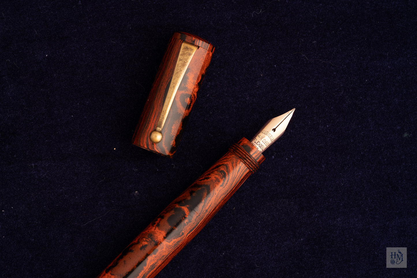 J.B. Lucien Safety Pen, French Mottled Ebonite, 14k Gold Semi-Flex Nib