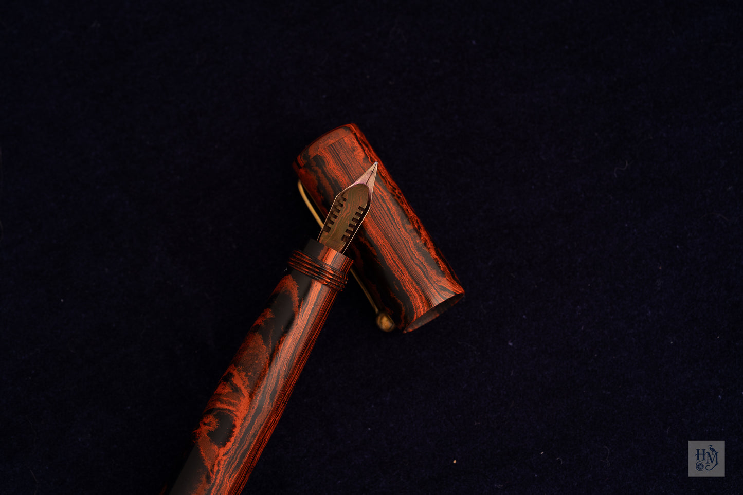 J.B. Lucien Safety Pen, French Mottled Ebonite, 14k Gold Semi-Flex Nib