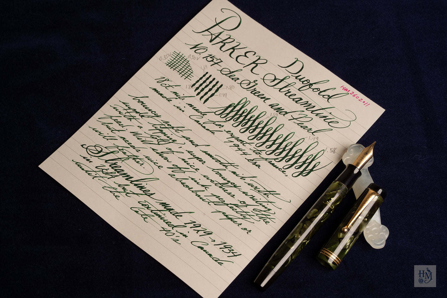 Parker Duofold Senior Streamline, Sea Green and Pearl Celluloid GPT, #6 18k Flex