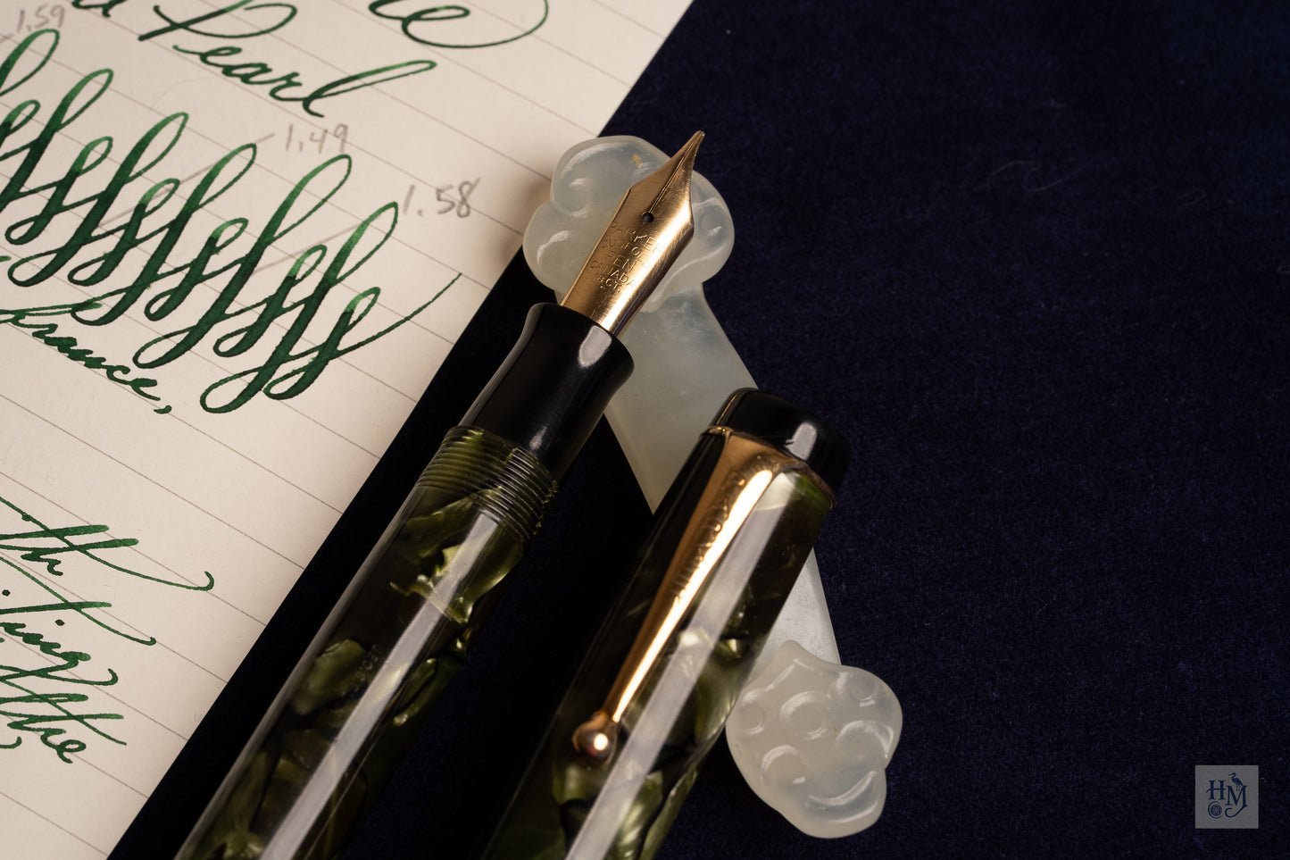 Parker Duofold Senior Streamline, Sea Green and Pearl Celluloid GPT, #6 18k Flex