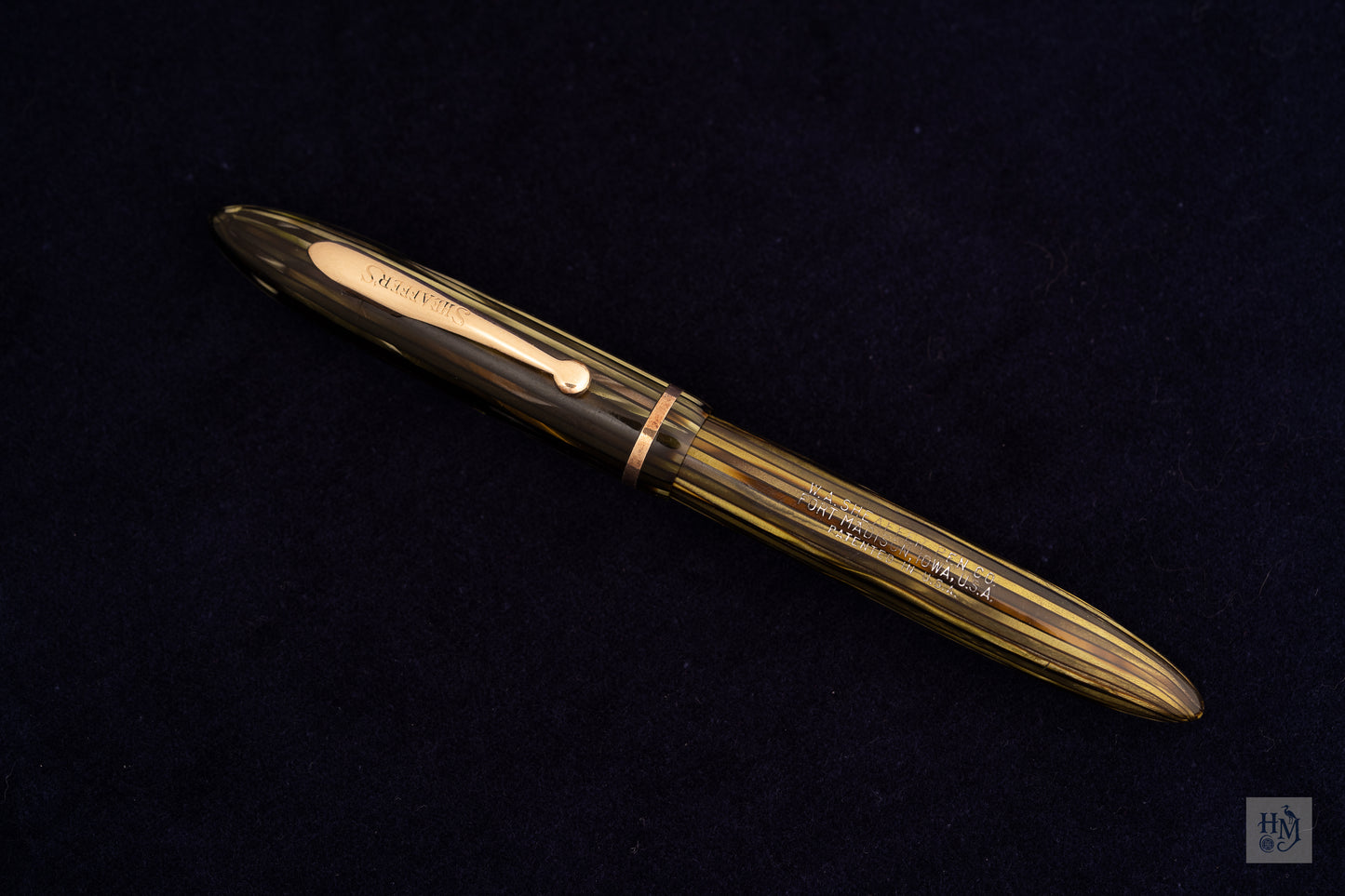 Sheaffer Balance Junior, Green Striated Celluloid GPT, Feather #2 14k