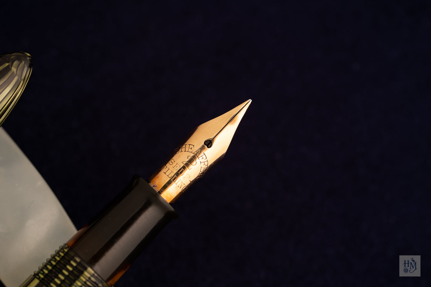 Sheaffer Balance Junior, Green Striated Celluloid GPT, Feather #2 14k