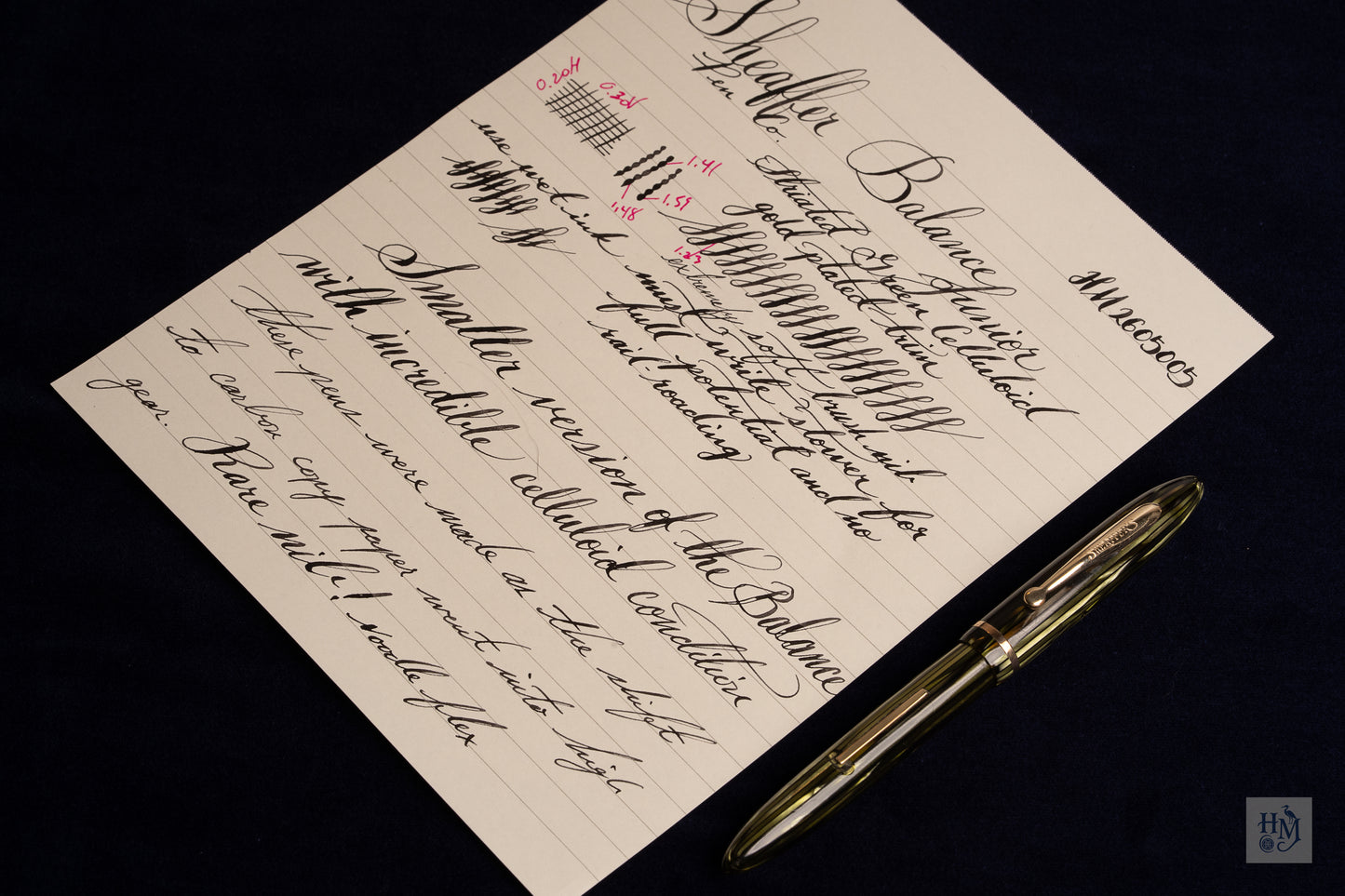 Sheaffer Balance Junior, Green Striated Celluloid GPT, Feather #2 14k