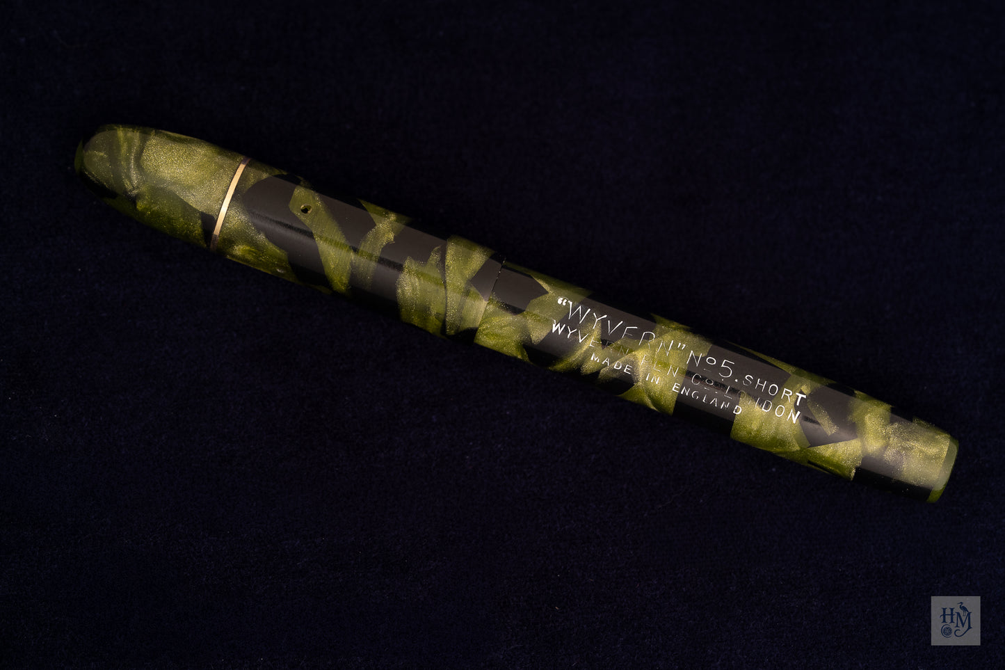 Wyvern No. 5 Short, Green Marble Celluloid GPT, #2 14k Flex