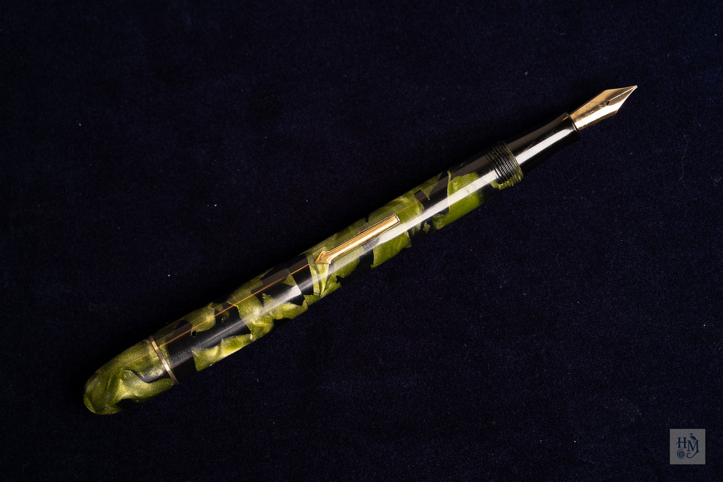 Wyvern No. 5 Short, Green Marble Celluloid GPT, #2 14k Flex