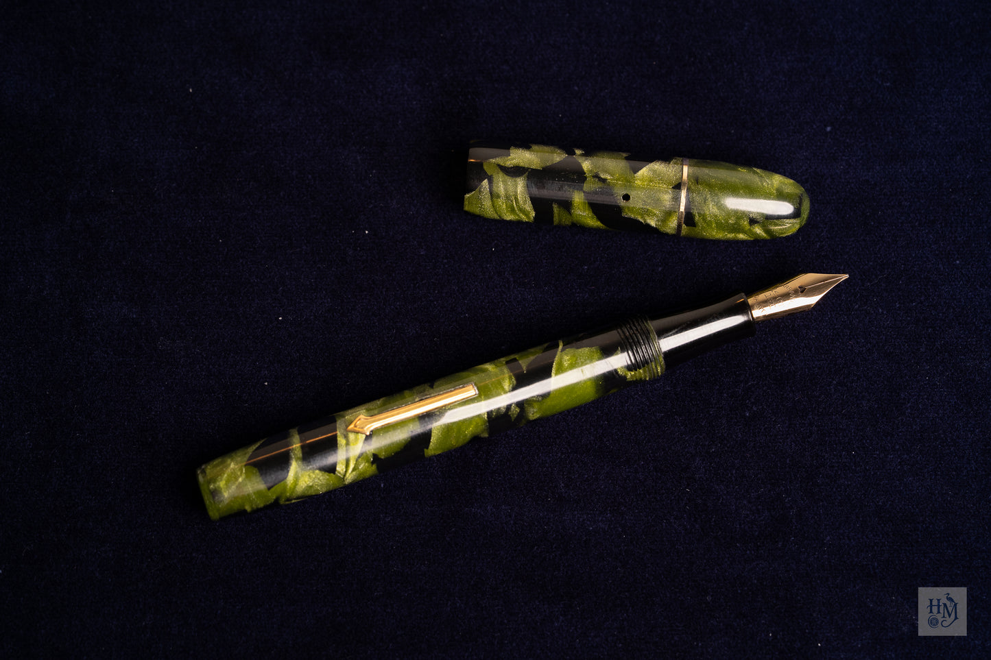 Wyvern No. 5 Short, Green Marble Celluloid GPT, #2 14k Flex