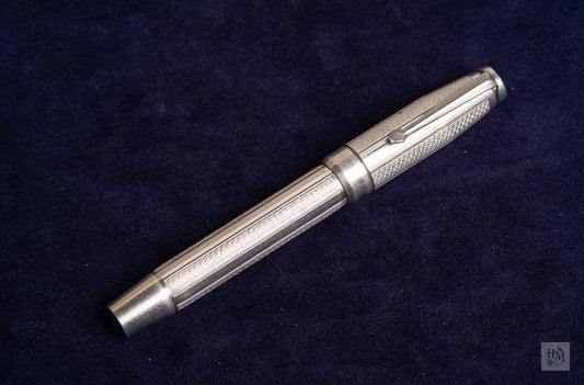 French Chased Aluminum Button-Filler, NPT, Glass Nib