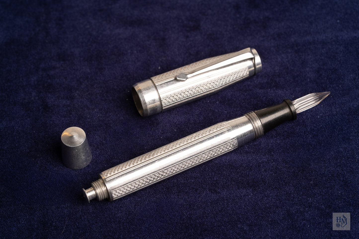 French Chased Aluminum Button-Filler, NPT, Glass Nib