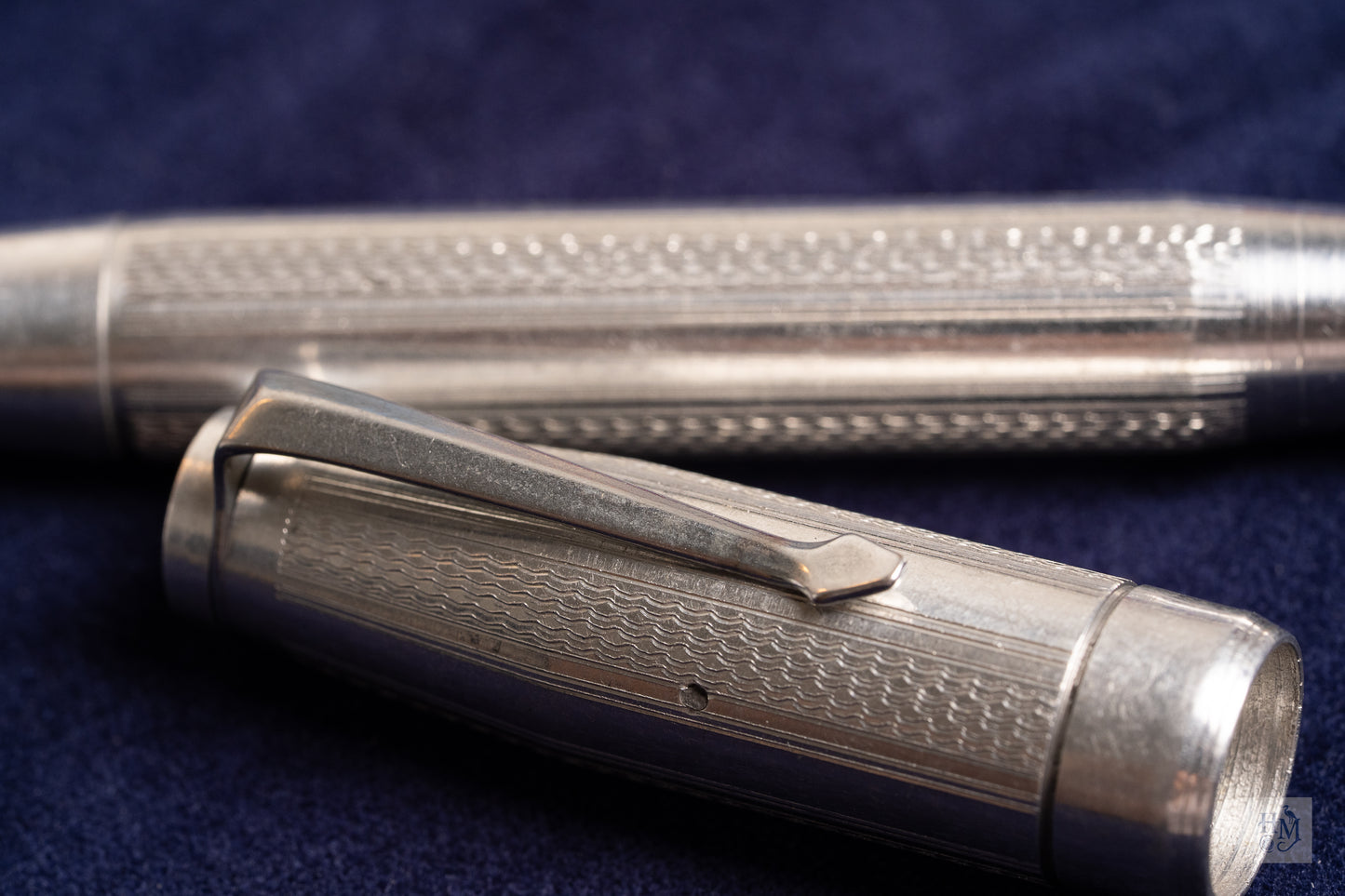 French Chased Aluminum Button-Filler, NPT, Glass Nib