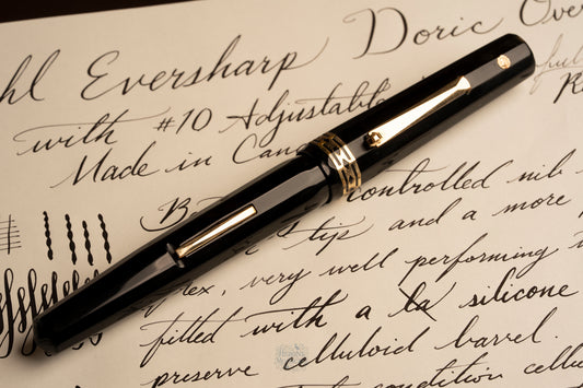 Wahl Eversharp Doric Oversized, Black Celluloid GPT,  #10 Adjustable 14k Gold Nib