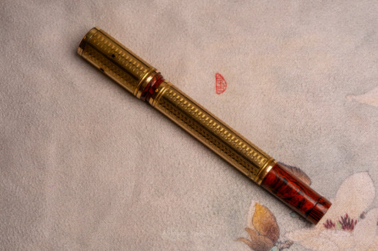 Unic | 1 Safety | Red Mottled French Ebonite, GF Waves Guilloché Overlay | 18ct #2 Flex