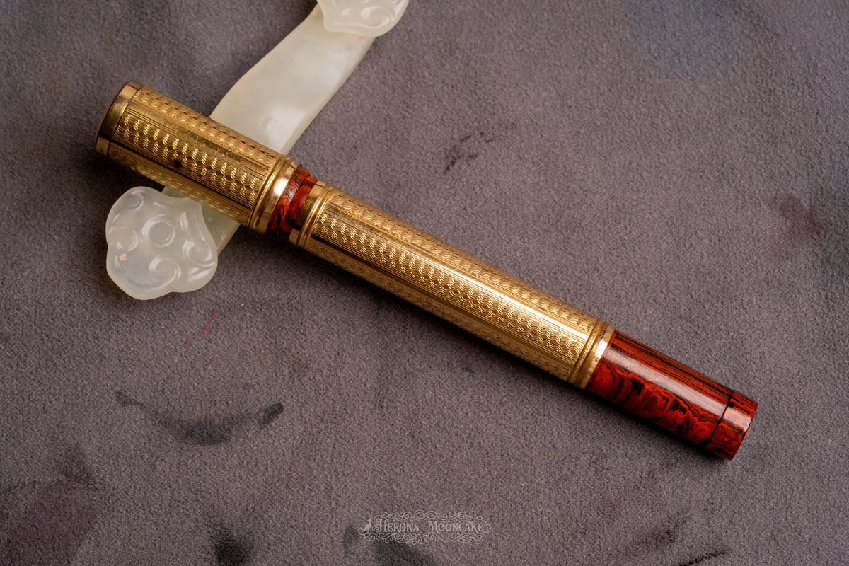 Unic | 1 Safety | Red Mottled French Ebonite, GF Waves Guilloché Overlay | 18ct #2 Flex