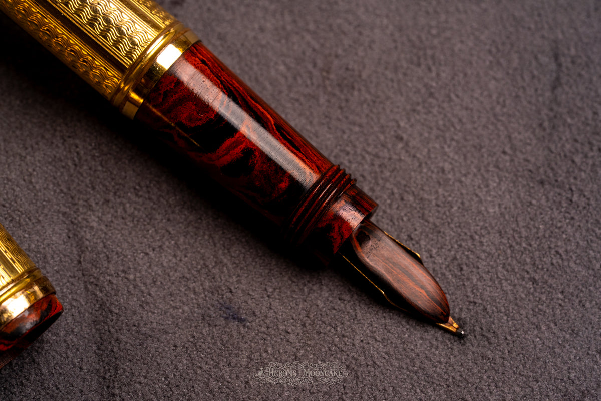 Unic | 1 Safety | Red Mottled French Ebonite, GF Waves Guilloché Overlay | 18ct #2 Flex