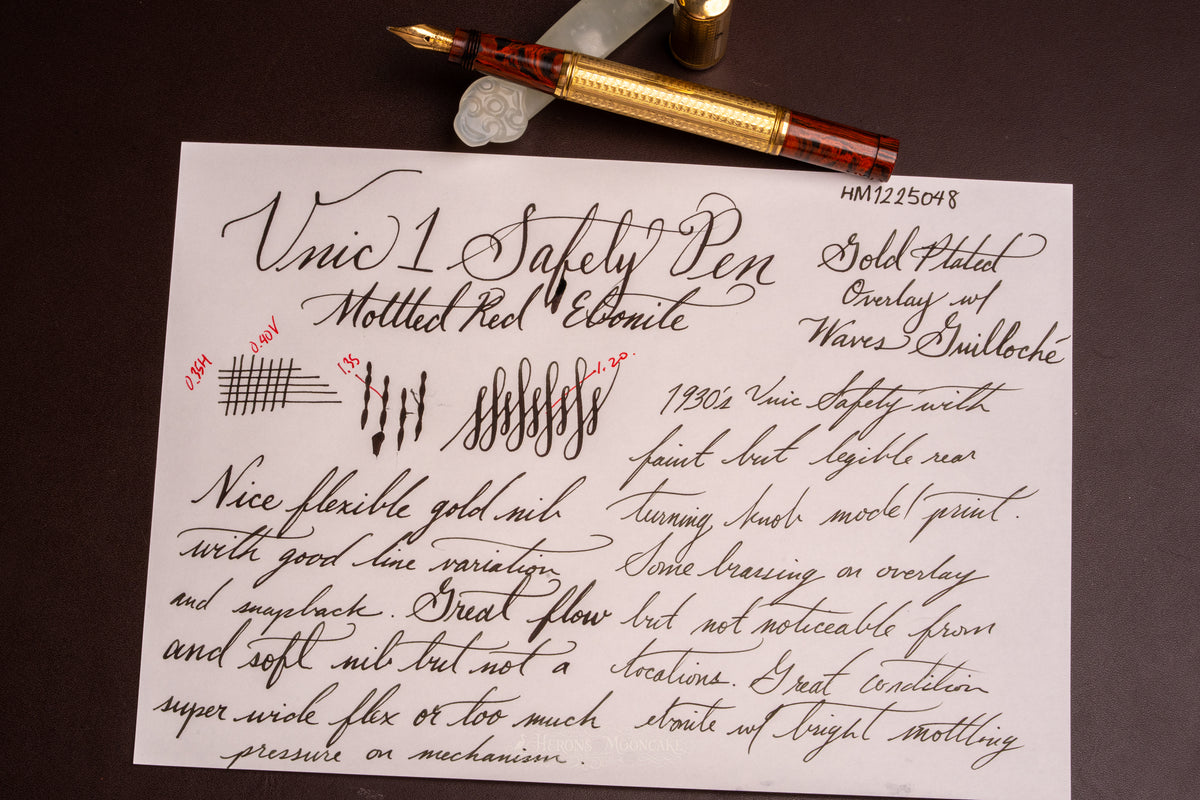 Unic | 1 Safety | Red Mottled French Ebonite, GF Waves Guilloché Overlay | 18ct #2 Flex