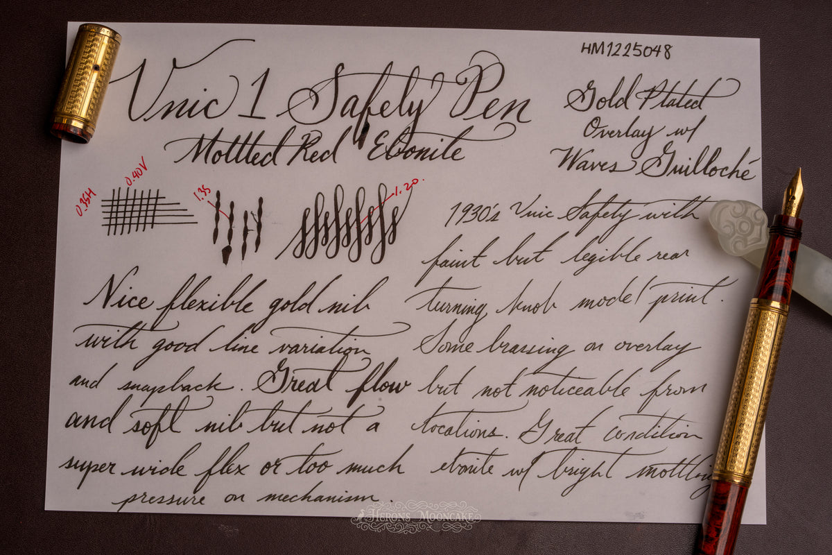 Unic | 1 Safety | Red Mottled French Ebonite, GF Waves Guilloché Overlay | 18ct #2 Flex
