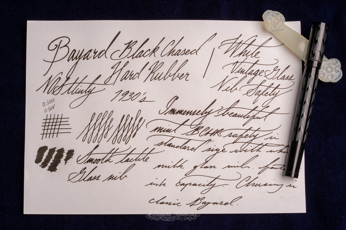 Bayard | Standard Safety | Black Chased Ebonite | #2 Milk Glass Nib
