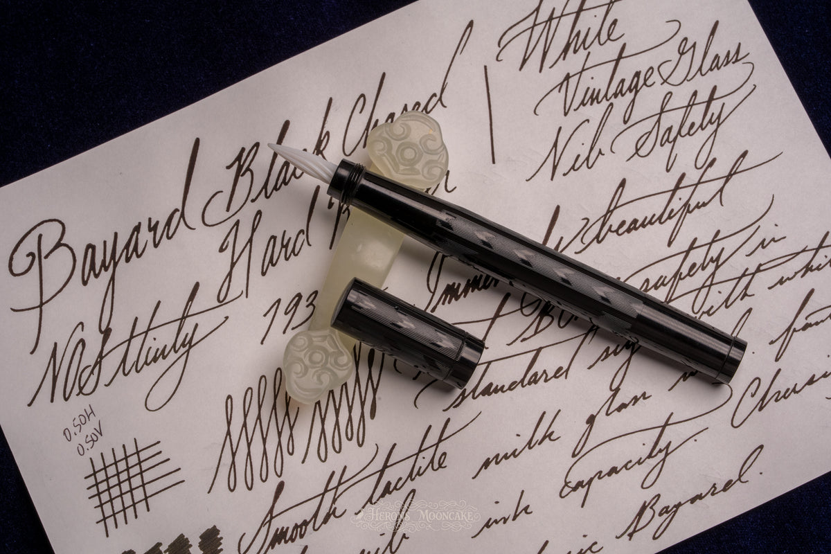 Bayard | Standard Safety | Black Chased Ebonite | #2 Milk Glass Nib