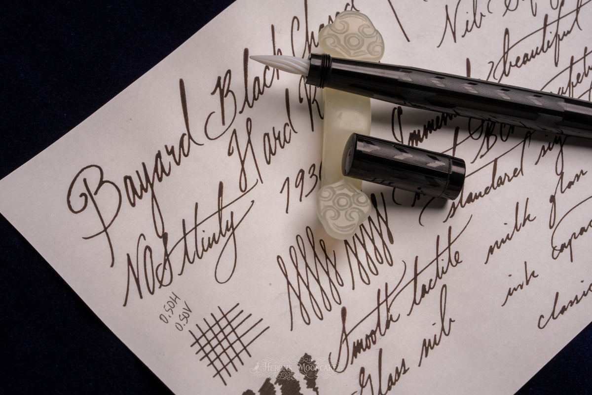 Bayard | Standard Safety | Black Chased Ebonite | #2 Milk Glass Nib