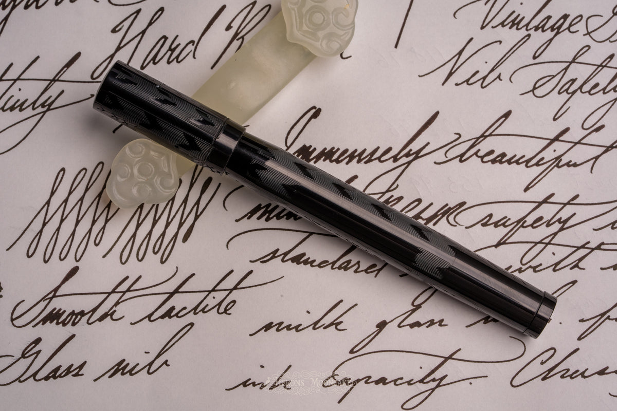 Bayard | Standard Safety | Black Chased Ebonite | #2 Milk Glass Nib