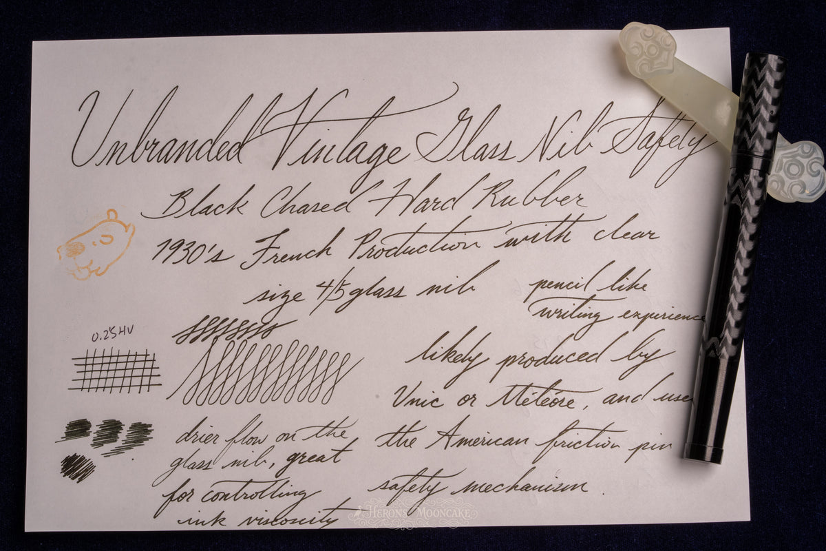 Unbranded | Glass Nib Safety | Black Chased Ebonite | #4 Clear Glass Nib