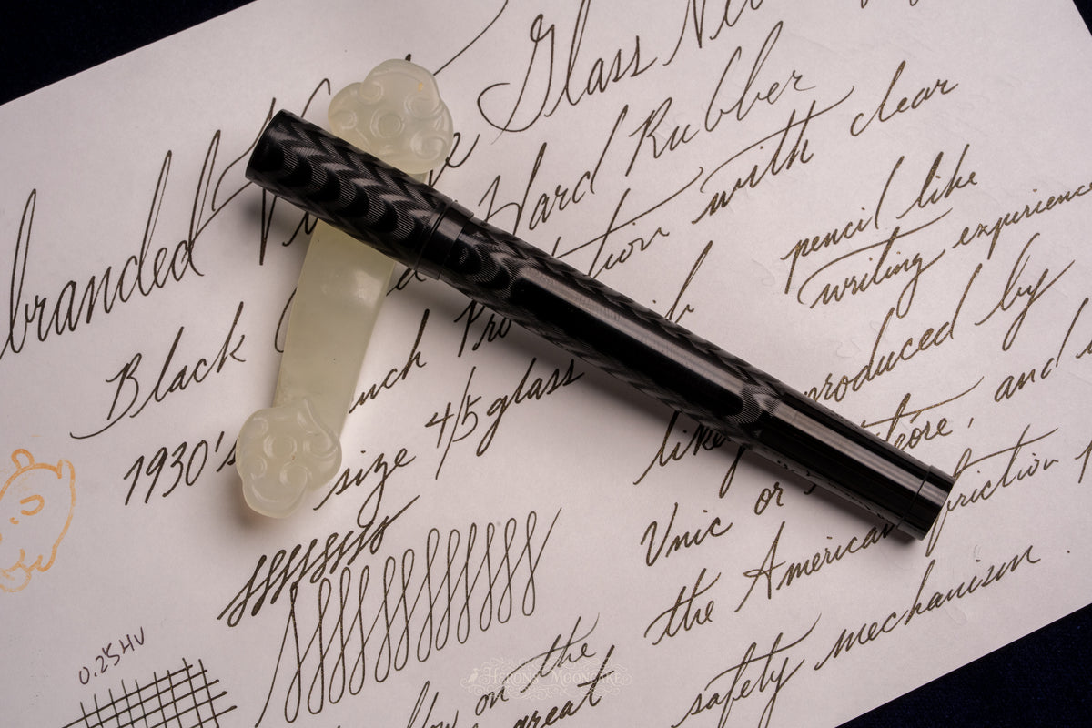 Unbranded | Glass Nib Safety | Black Chased Ebonite | #4 Clear Glass Nib