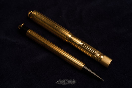 Waterman's | 0552½ V Pen & Pencil Set | Gold Sheraton Overlay | #2 Flex