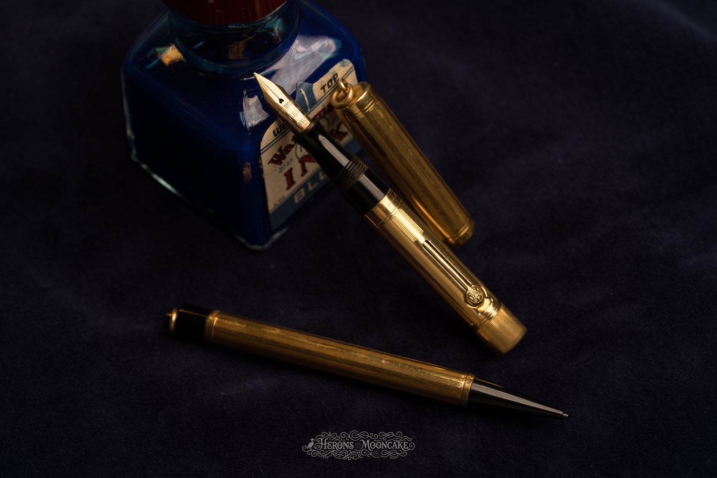 Waterman's | 0552½ V Pen & Pencil Set | Gold Sheraton Overlay | #2 Flex