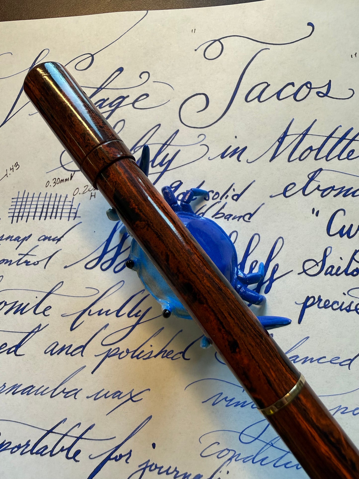 Tacos Mottled Safety Pen, 9k solid gold Barrel Band #2 Curzons 14ct gold Nib