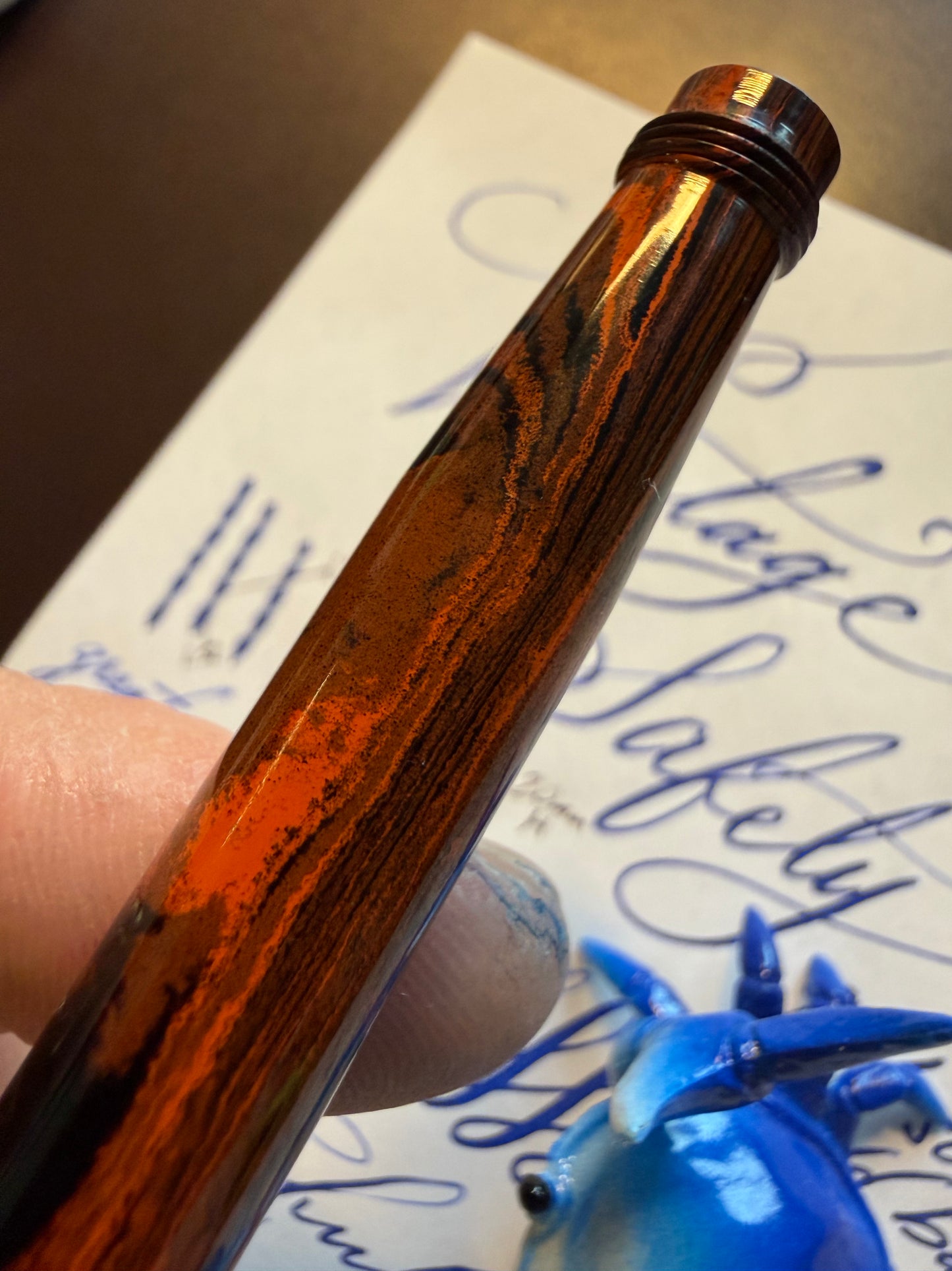 Tacos Mottled Safety Pen, 9k solid gold Barrel Band #2 Curzons 14ct gold Nib