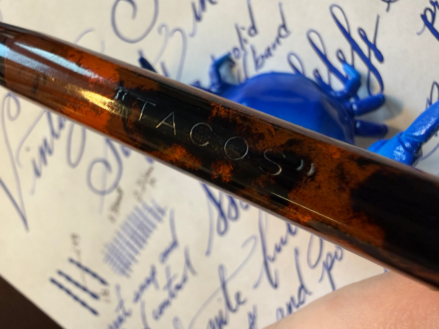 Tacos Mottled Safety Pen, 9k solid gold Barrel Band #2 Curzons 14ct gold Nib