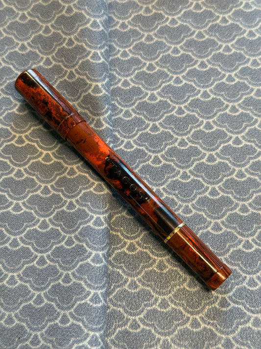 Tacos Mottled Safety Pen, 9k solid gold Barrel Band #2 Curzons 14ct gold Nib