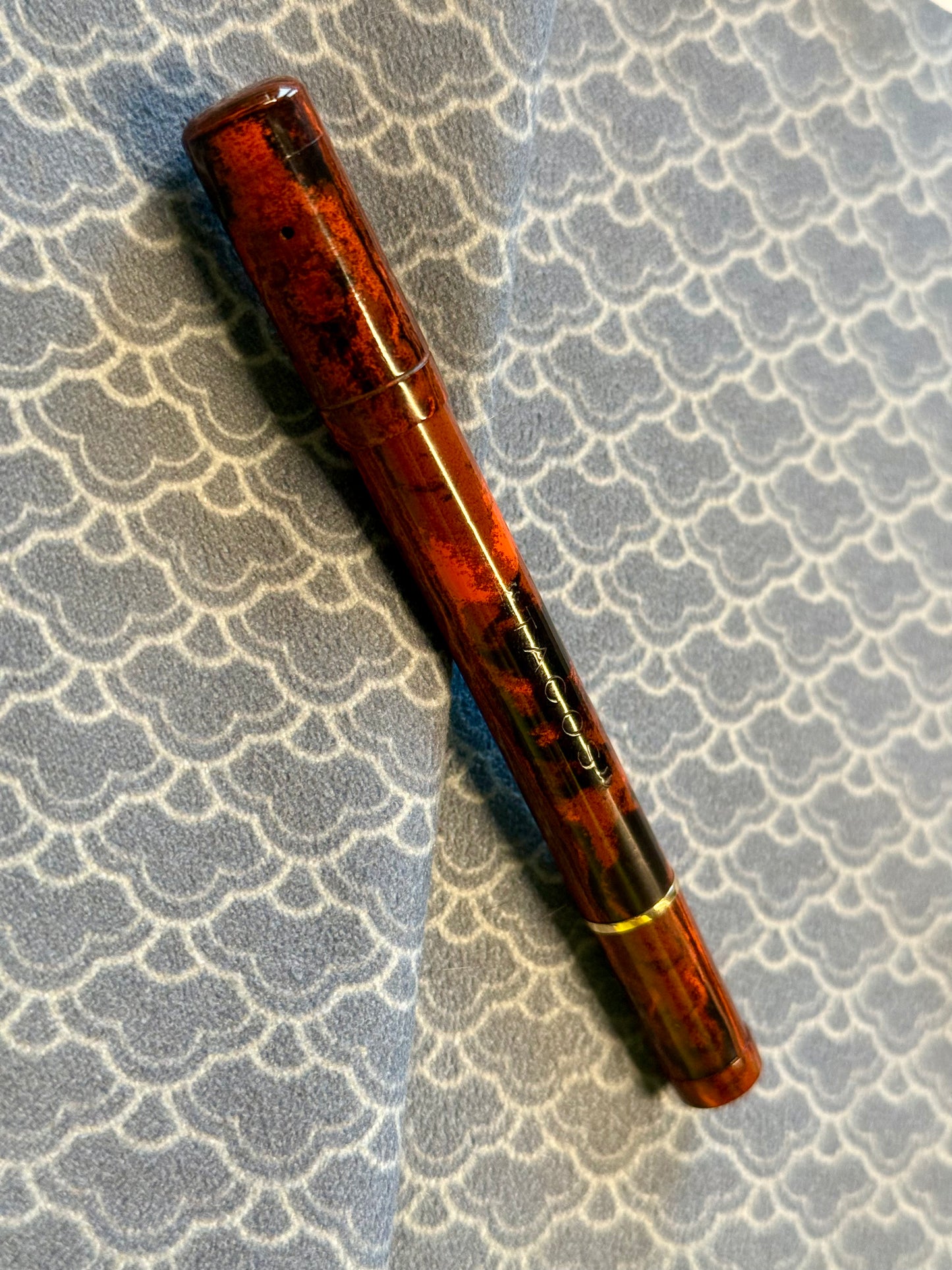 Tacos Mottled Safety Pen, 9k solid gold Barrel Band #2 Curzons 14ct gold Nib