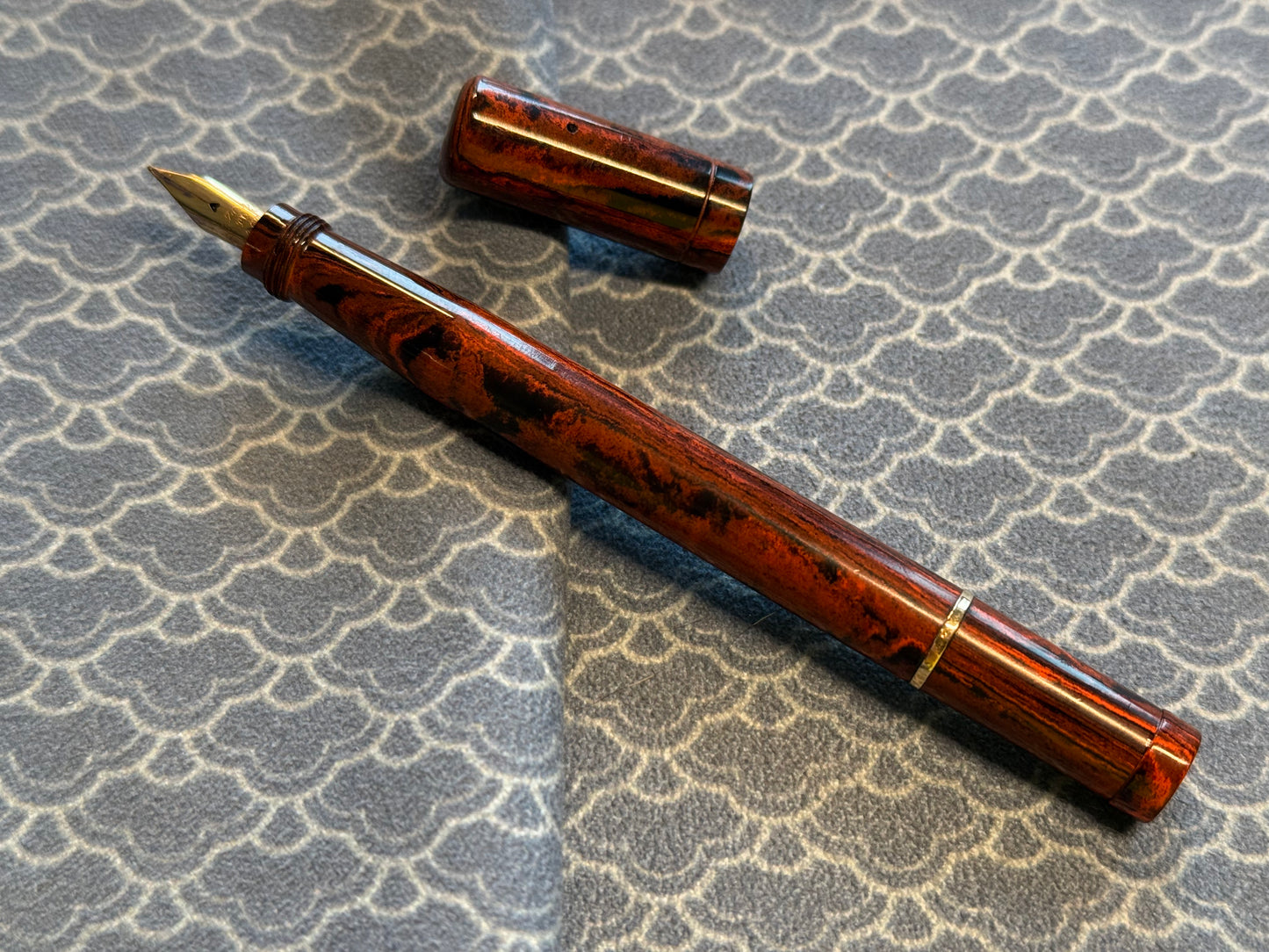 Tacos Mottled Safety Pen, 9k solid gold Barrel Band #2 Curzons 14ct gold Nib